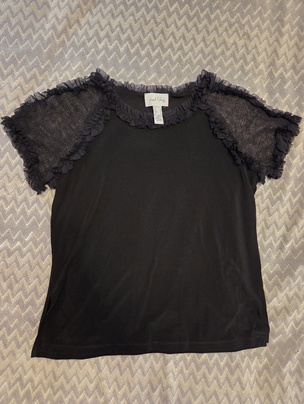 Joseph Ribkoff Tshirt With Mesh Frilly Sleeves